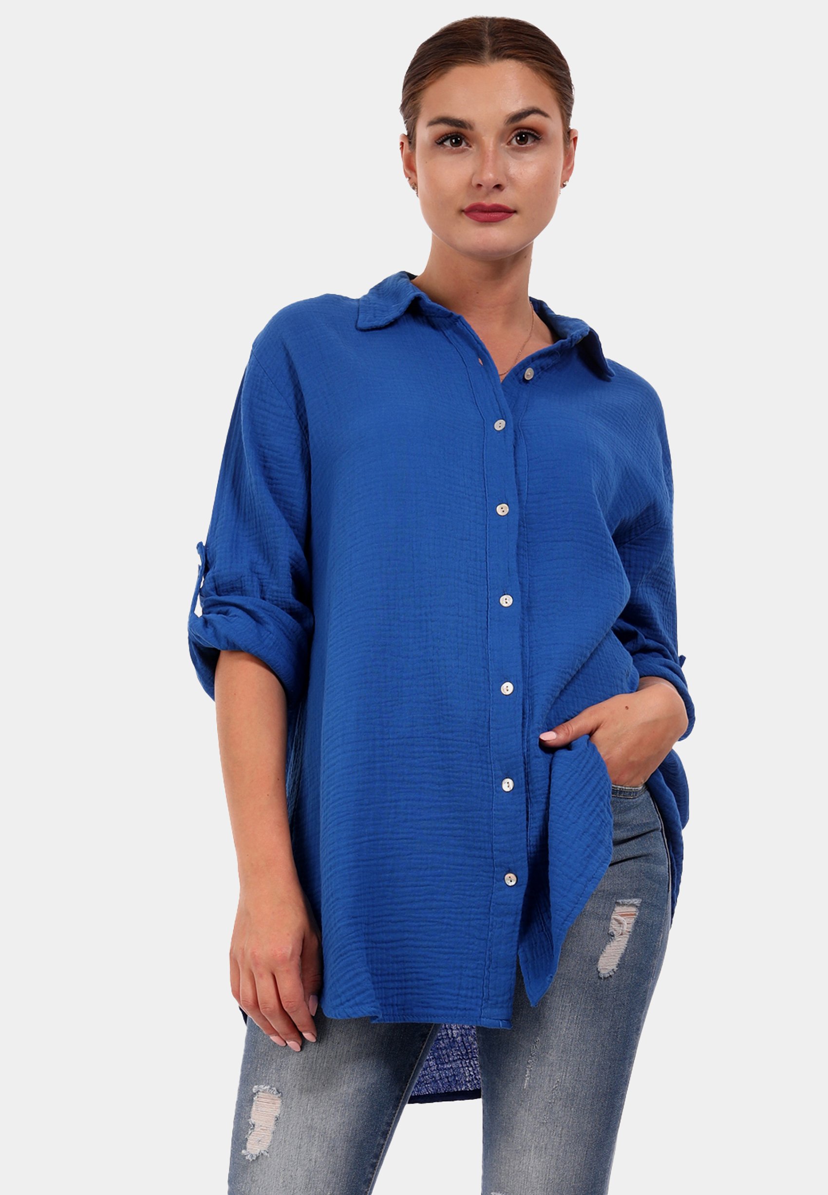 Hemdbluse royalblau Clearance